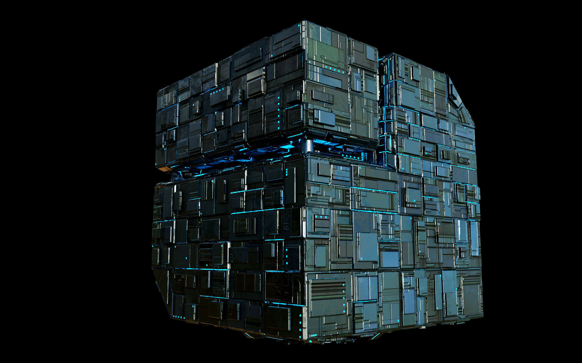 Borg Cube Space Station Ship Box Lowpoly Low-poly 3D model_3