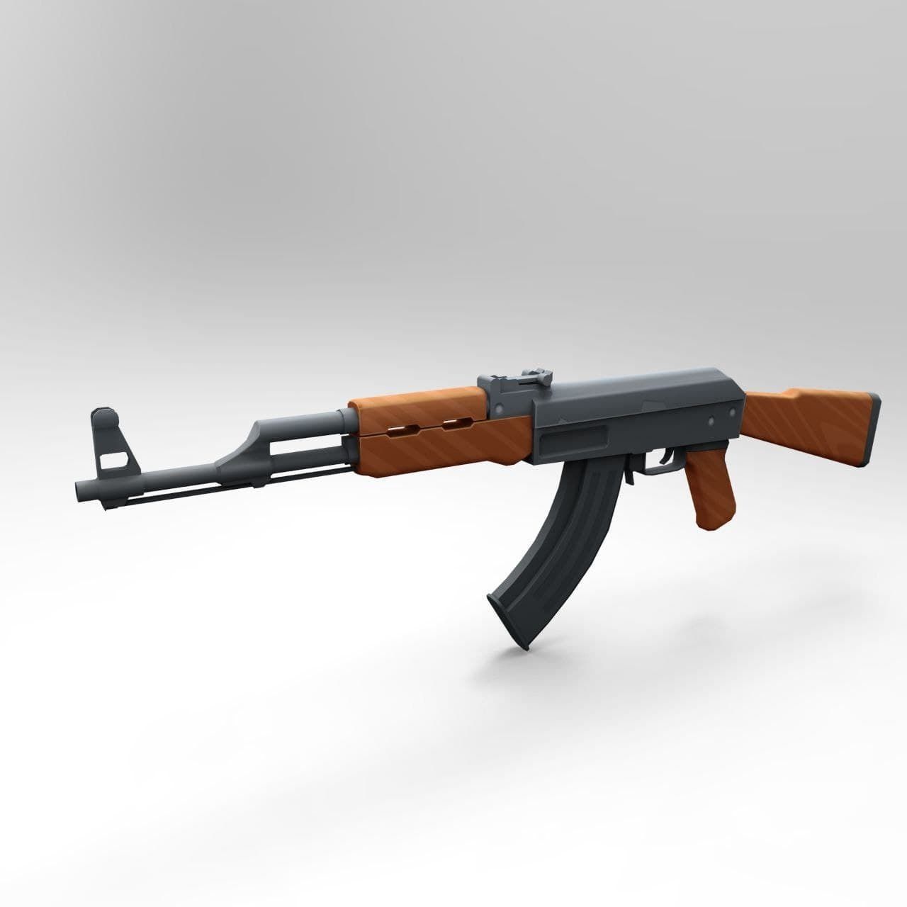 AK 47 Low Poly Mobile Game Ready model Low-poly 3D model_3