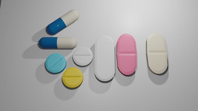 medicine different colored pills Free low-poly 3D model