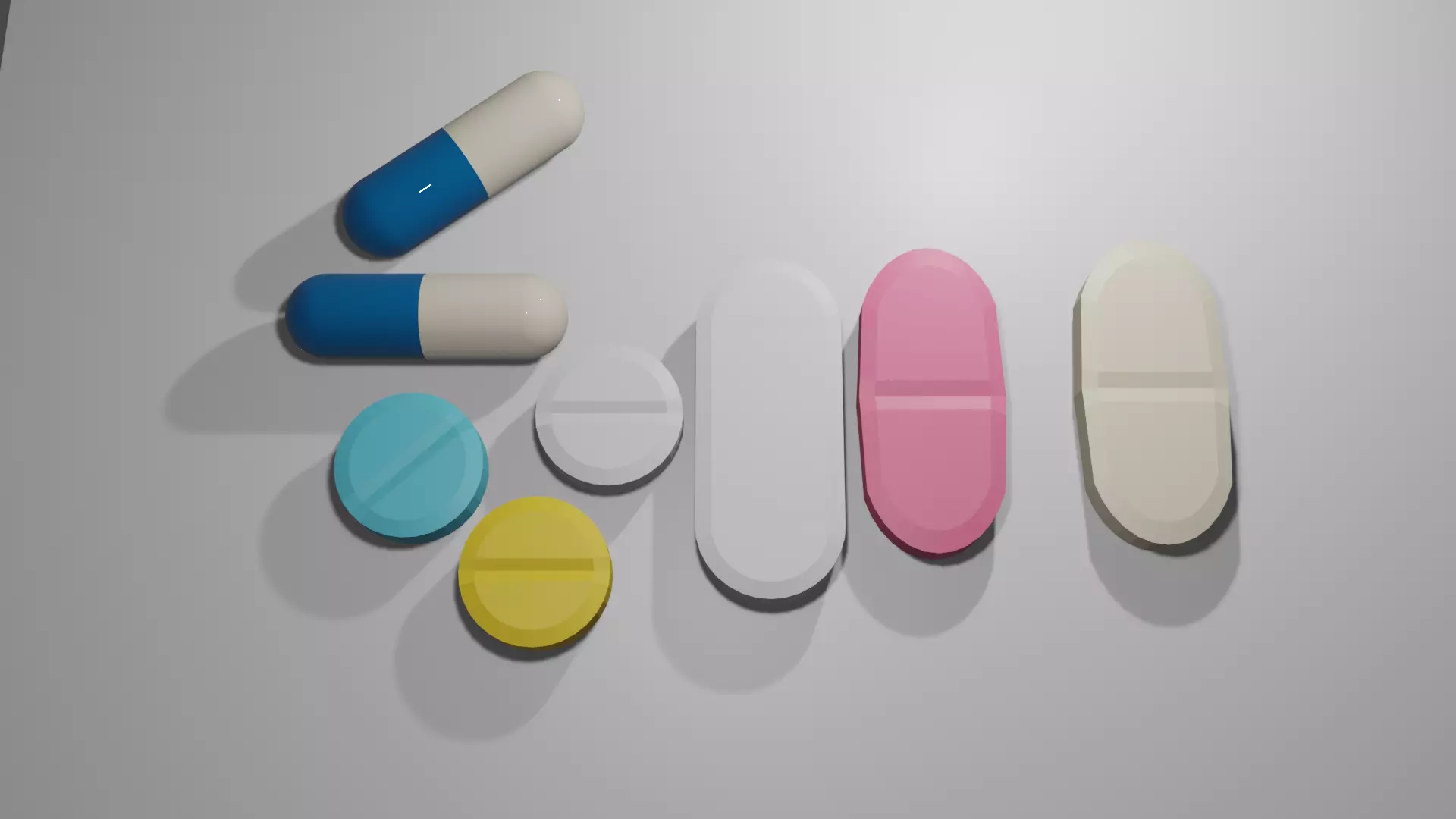 medicine different colored pills Free low-poly 3D model