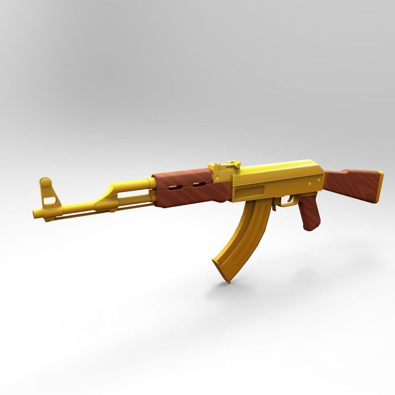 AK 47 Gold Low Poly Mobile Game Ready model Low-poly 3D model_3