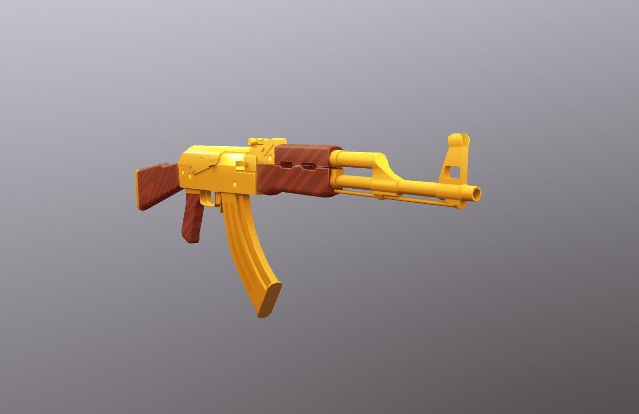 AK 47 Gold Low Poly Mobile Game Ready model Low-poly 3D model_5