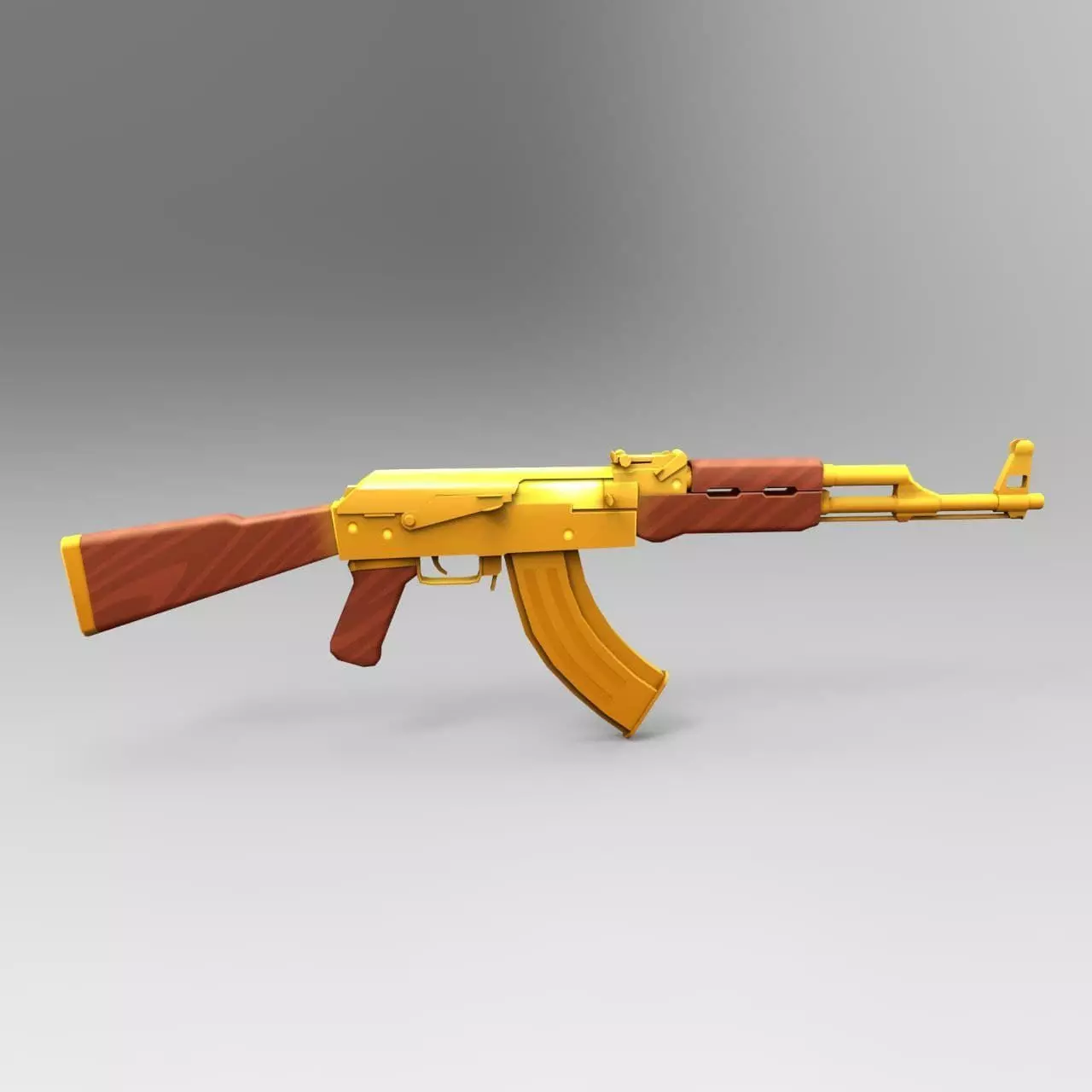 AK 47 Gold Low Poly Mobile Game Ready model Low-poly 3D model_0