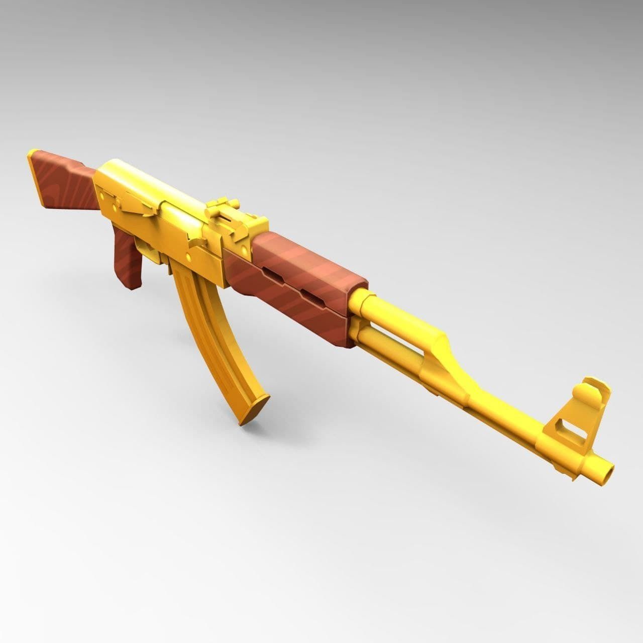 AK 47 Gold Low Poly Mobile Game Ready model Low-poly 3D model_2