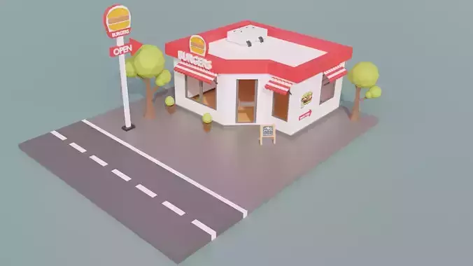 Burger House Low Poly 3D