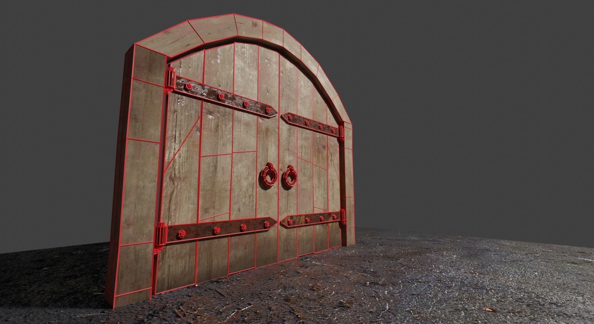 Medieval gates Low-poly 3D model_2