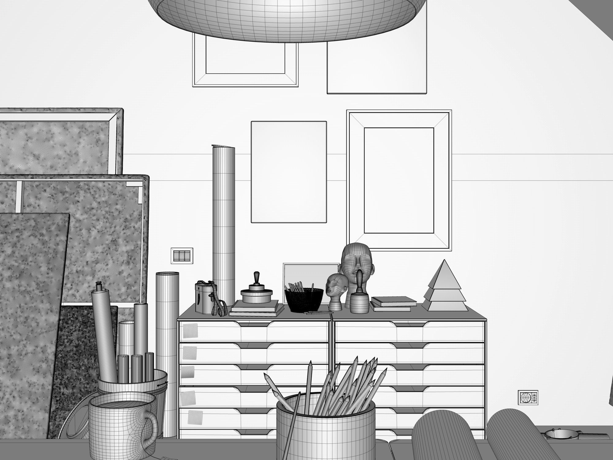 Watercolor Room interior scene 3D model_31