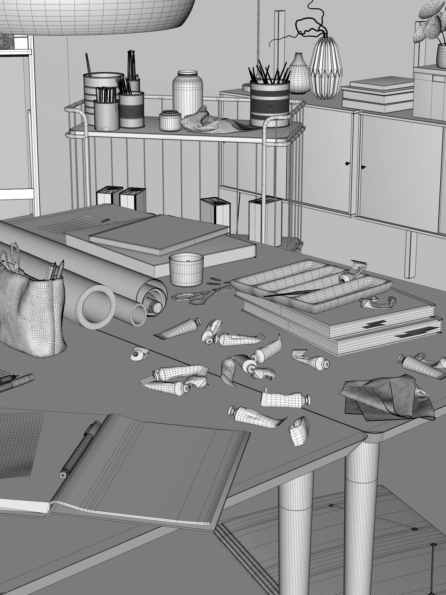 Watercolor Room interior scene 3D model_26