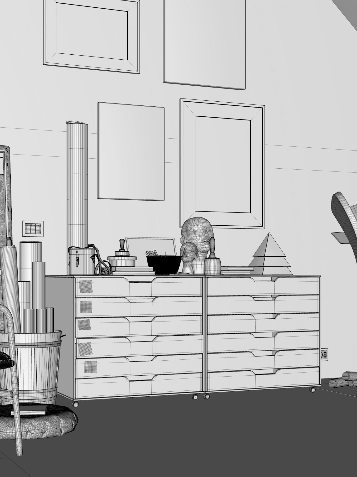 Watercolor Room interior scene 3D model_23