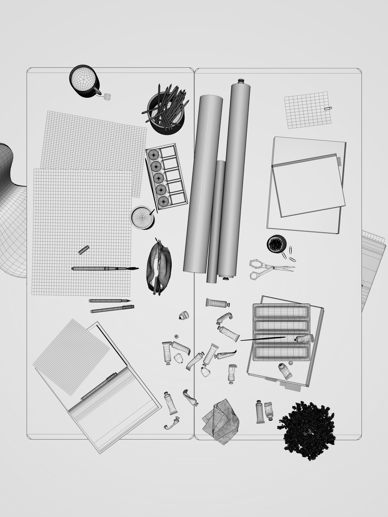 Watercolor Room interior scene 3D model_19