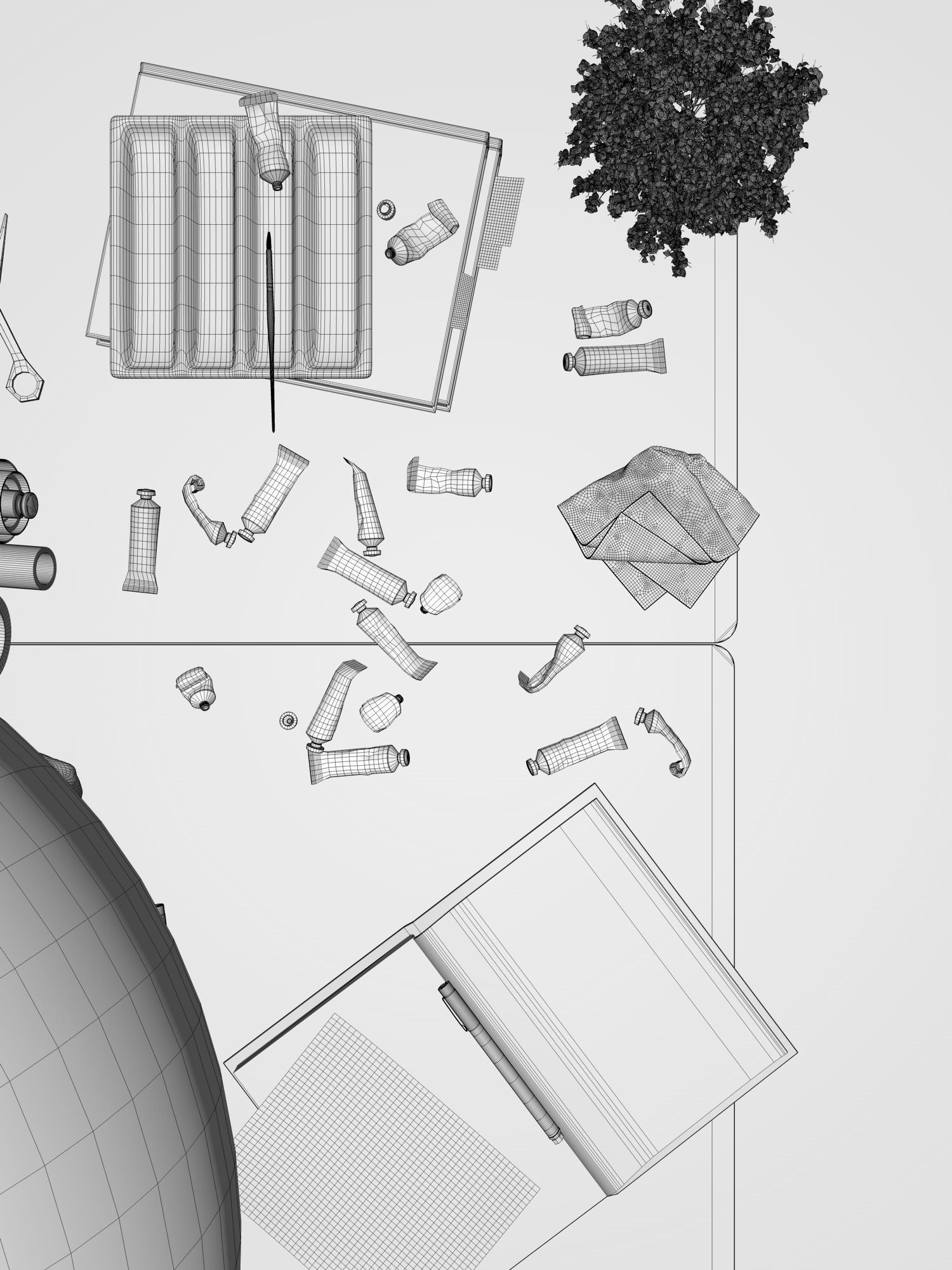 Watercolor Room interior scene 3D model_21