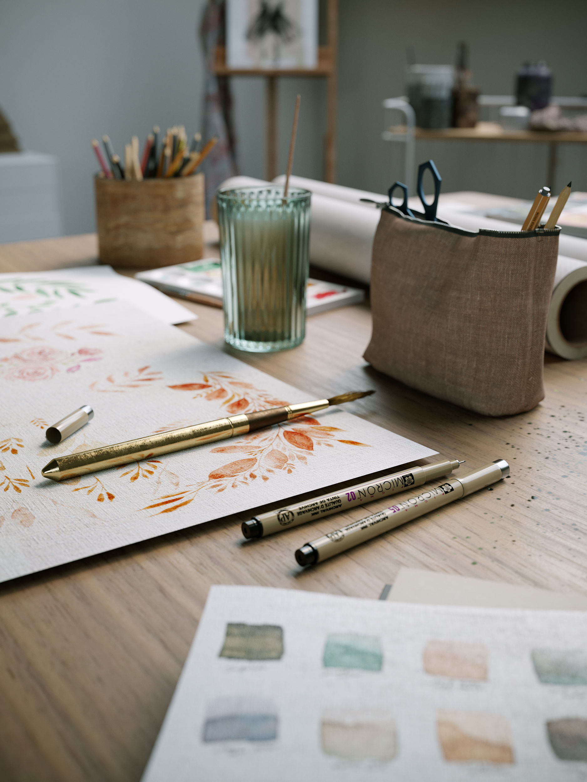 Watercolor Room interior scene 3D model_7