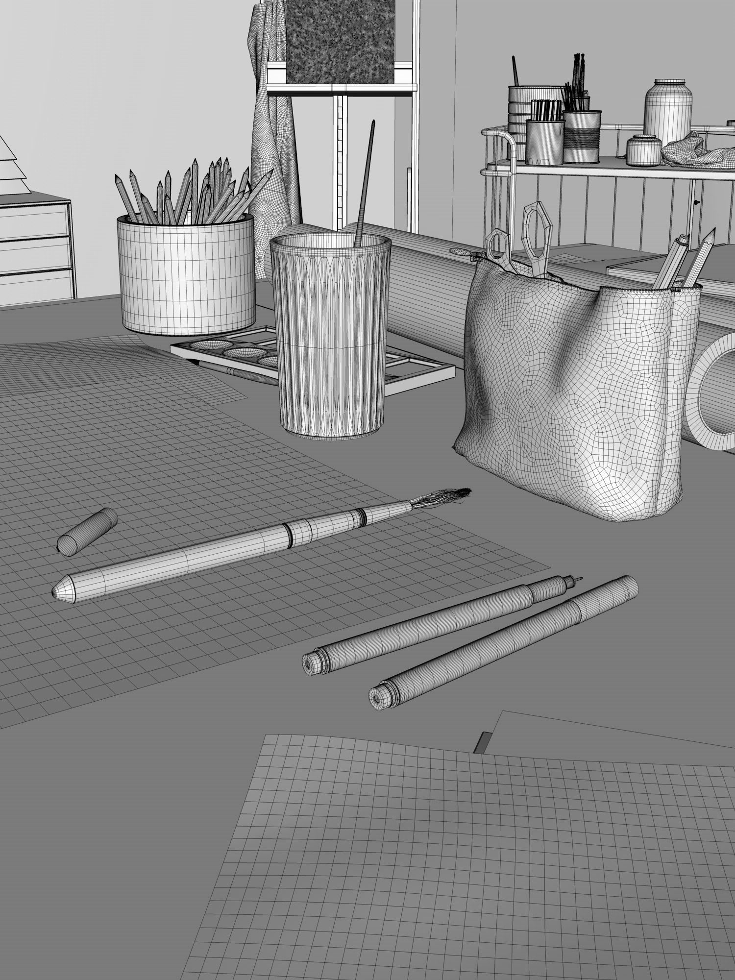 Watercolor Room interior scene 3D model_25