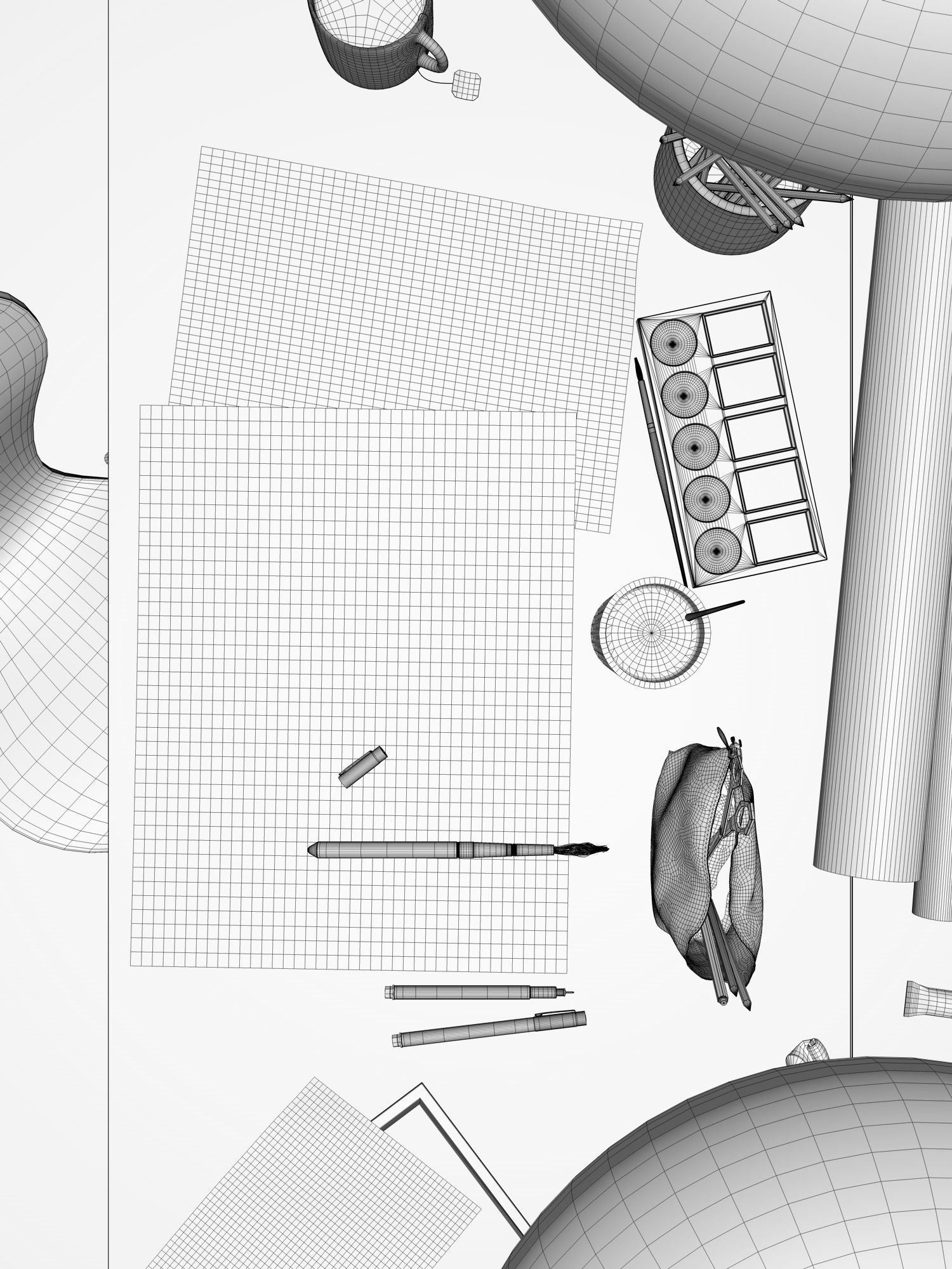 Watercolor Room interior scene 3D model_20