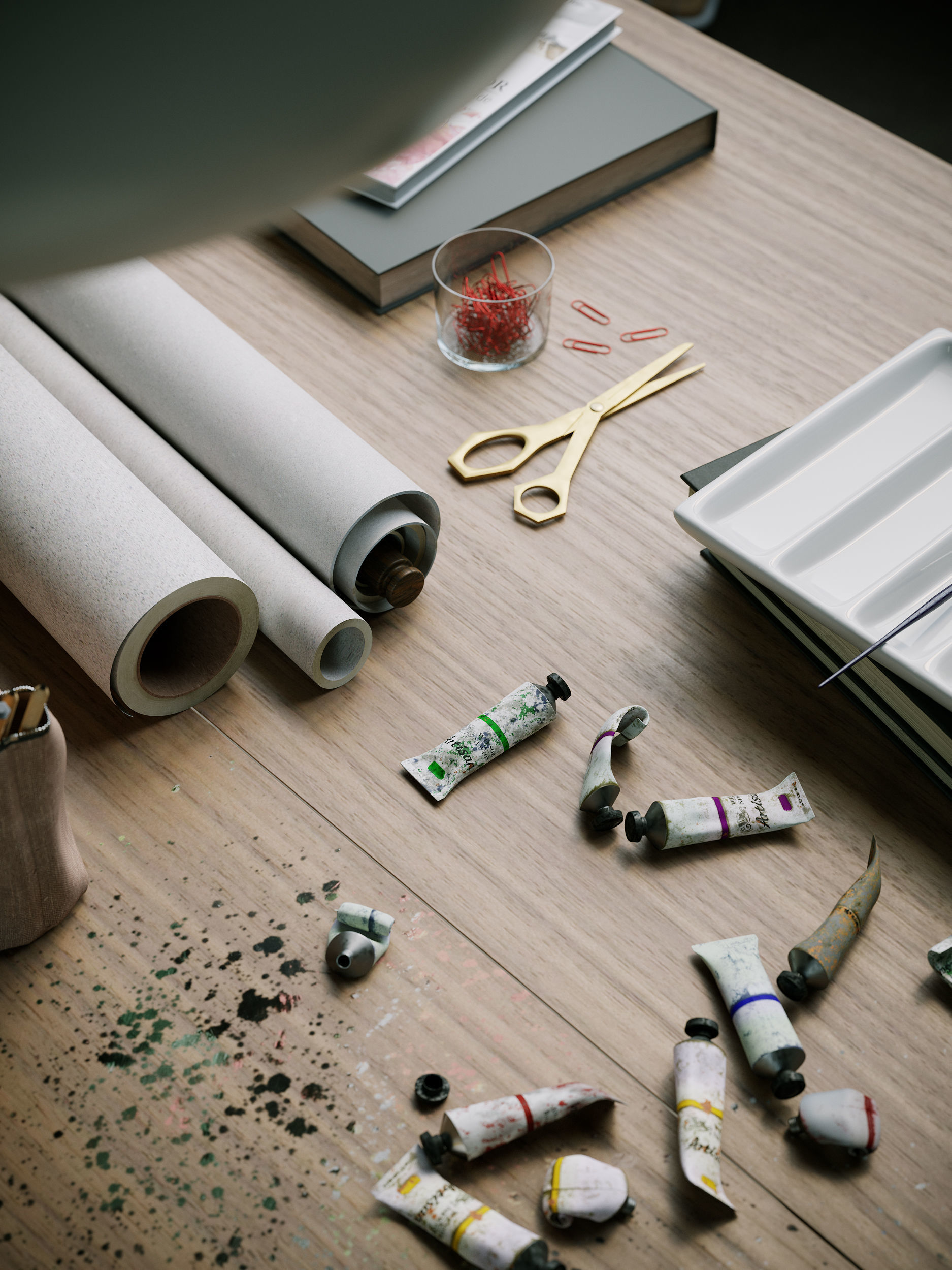 Watercolor Room interior scene 3D model_4