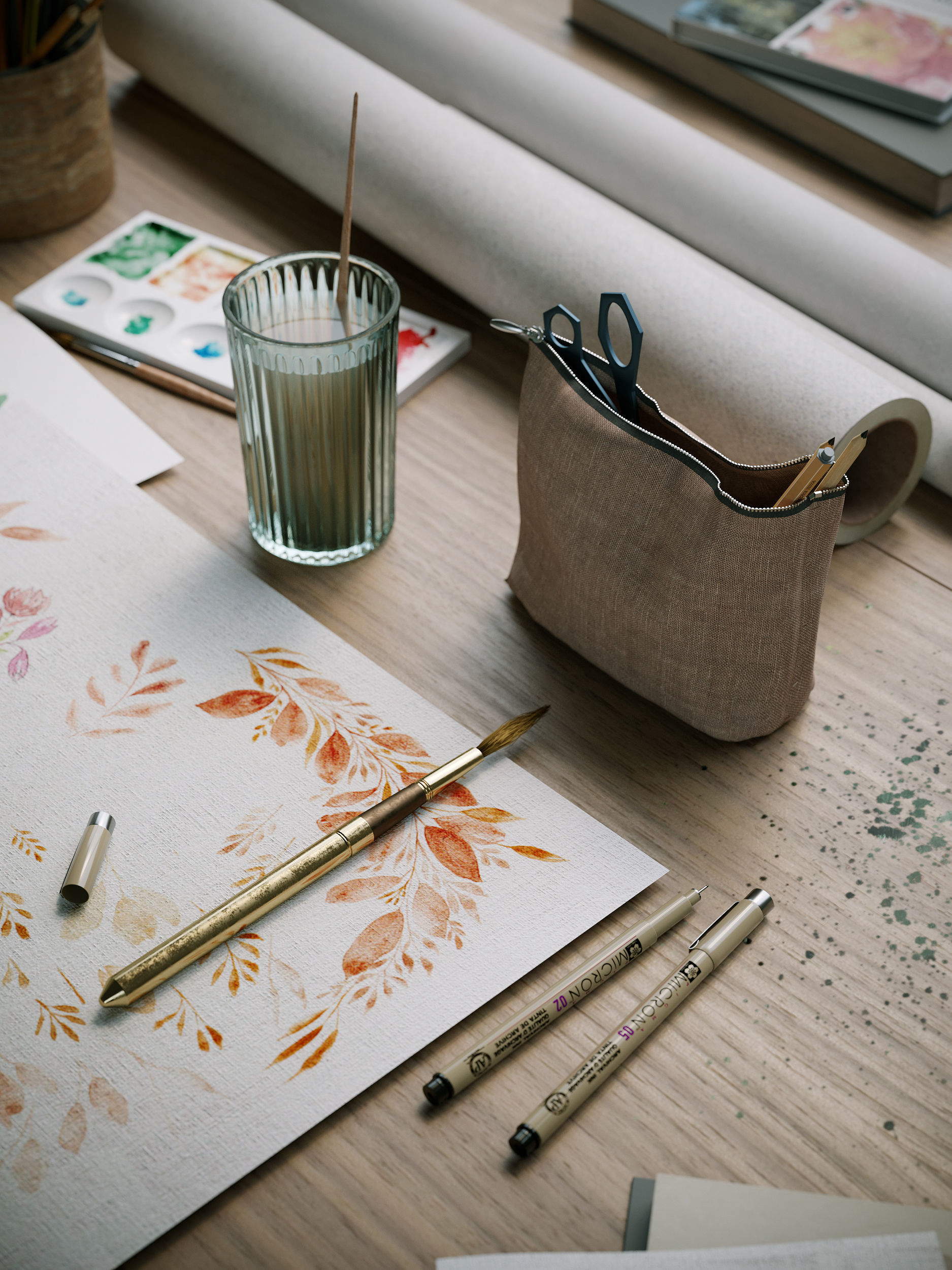 Watercolor Room interior scene 3D model_5