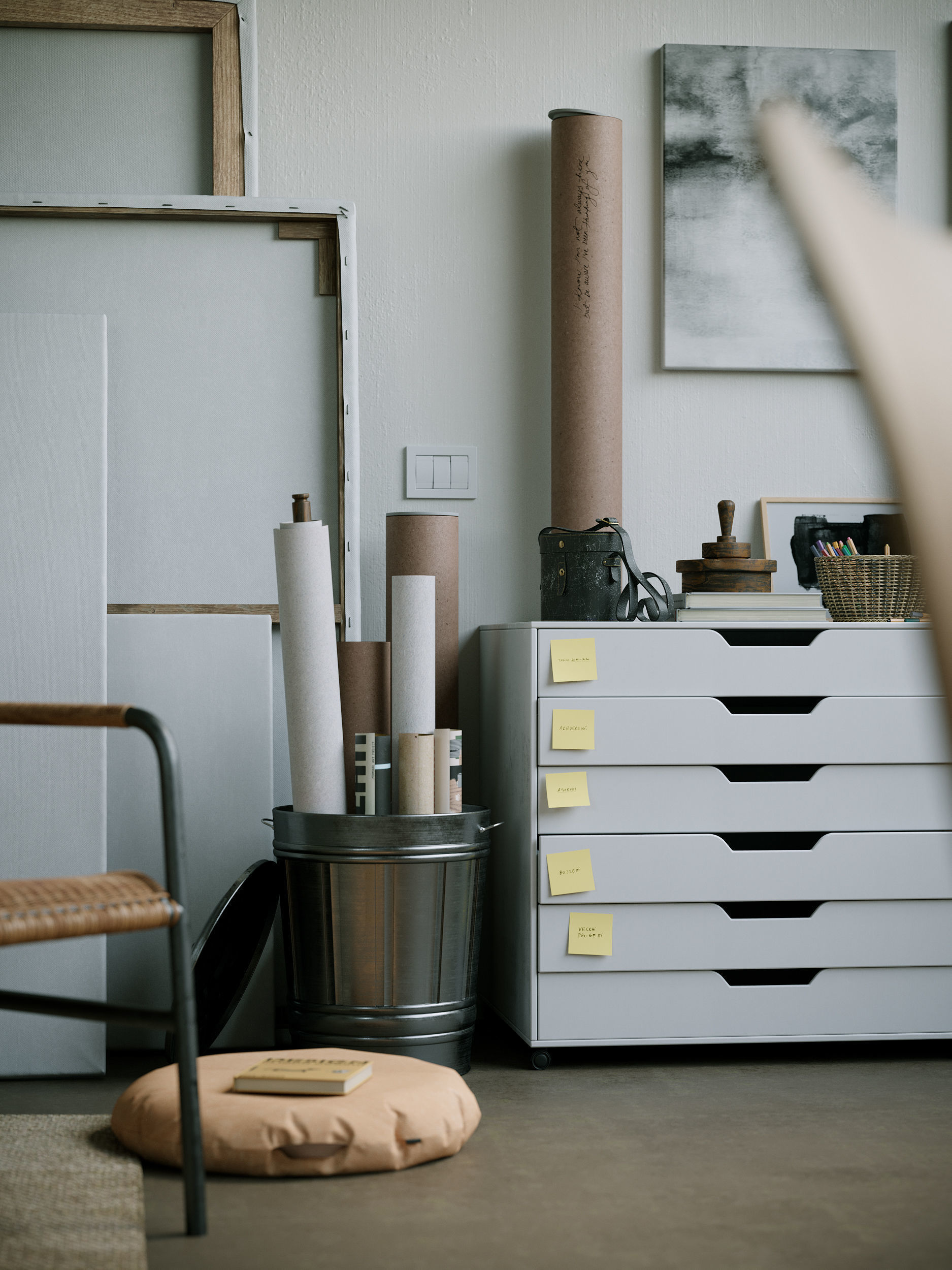 Watercolor Room interior scene 3D model_3