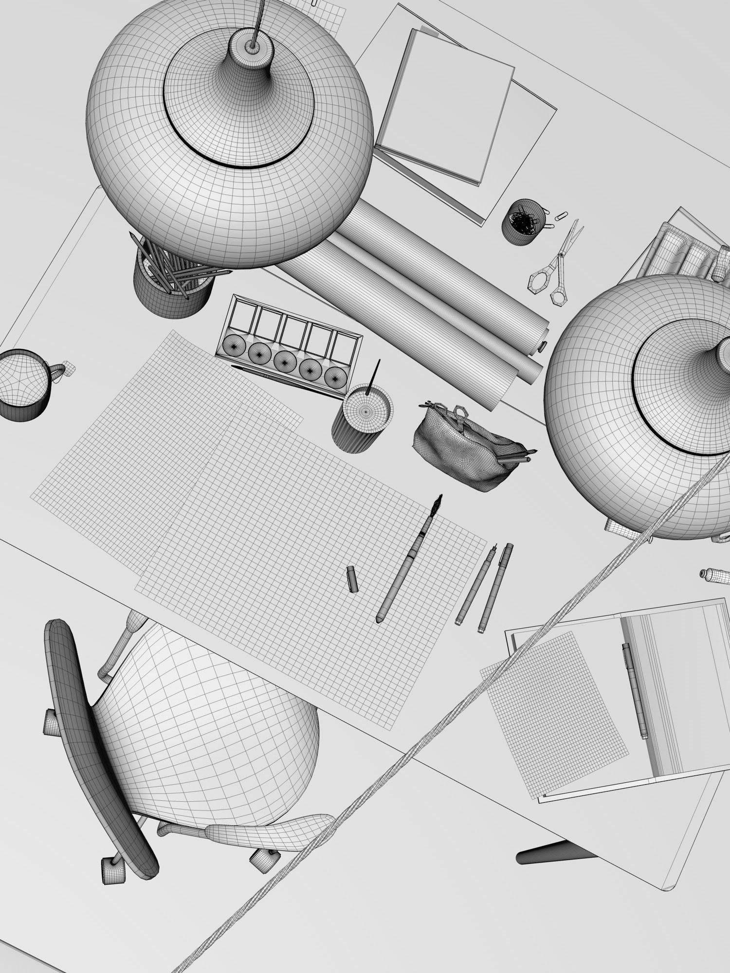 Watercolor Room interior scene 3D model_22