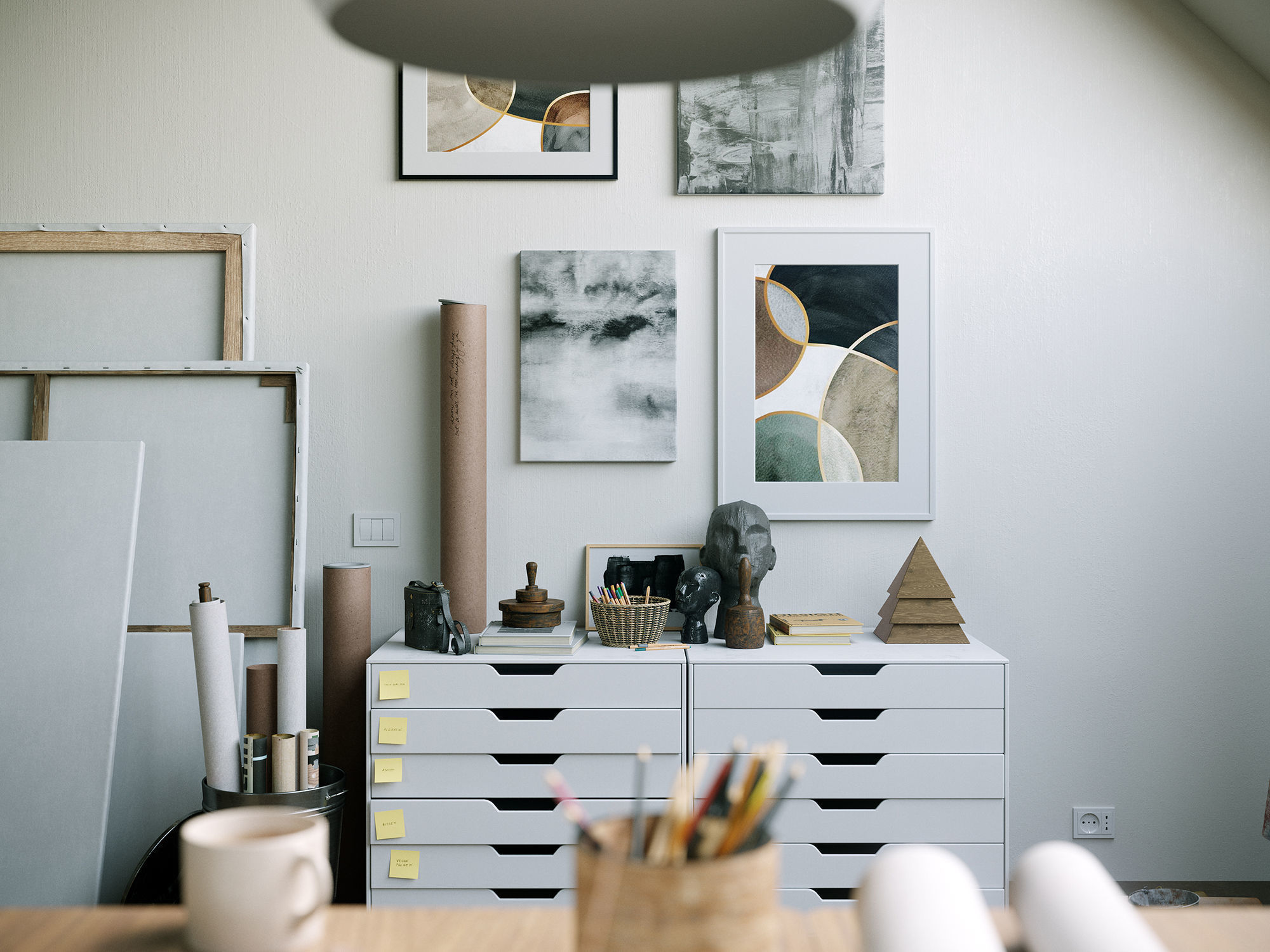 Watercolor Room interior scene 3D model_1