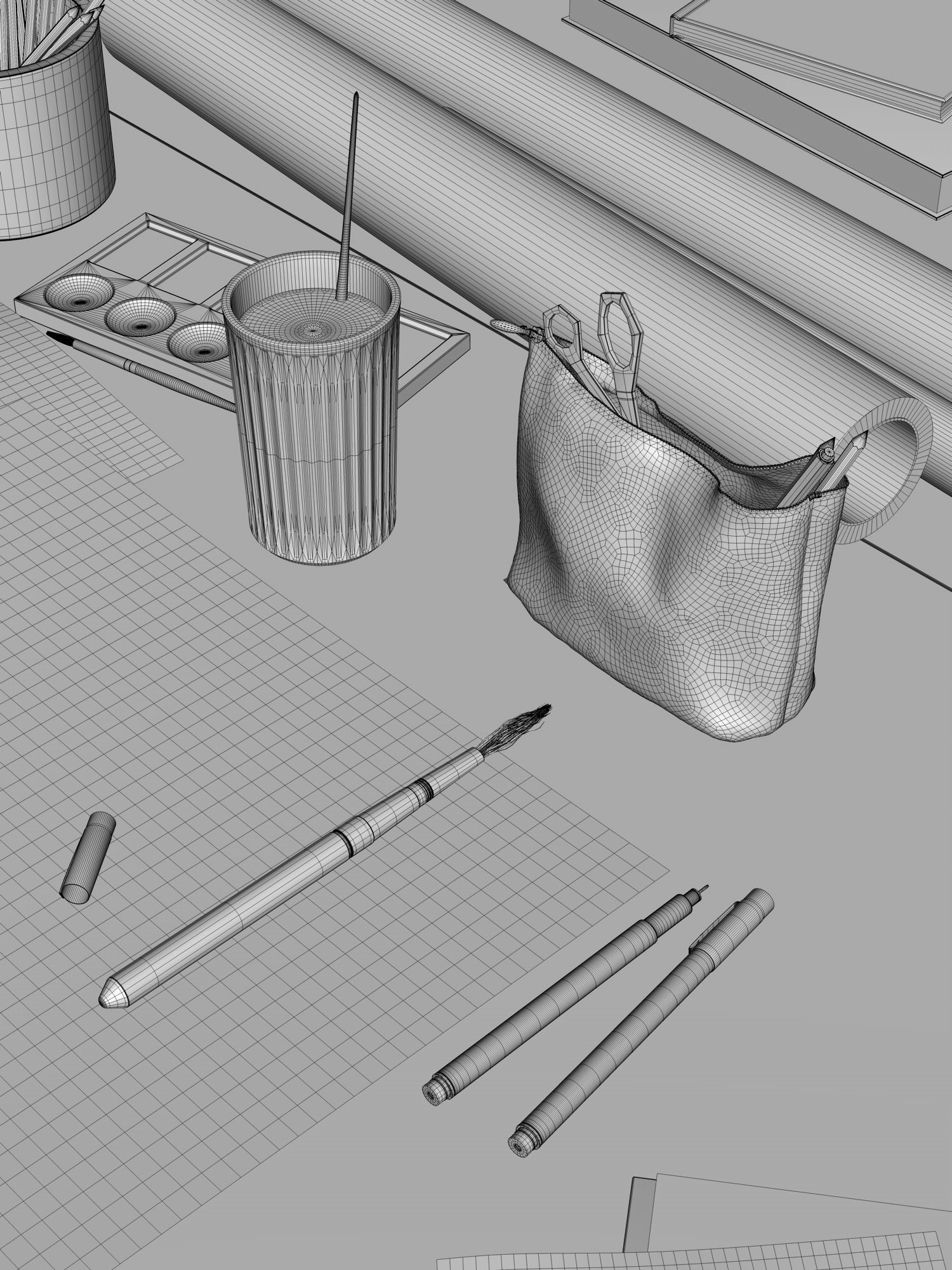 Watercolor Room interior scene 3D model_27