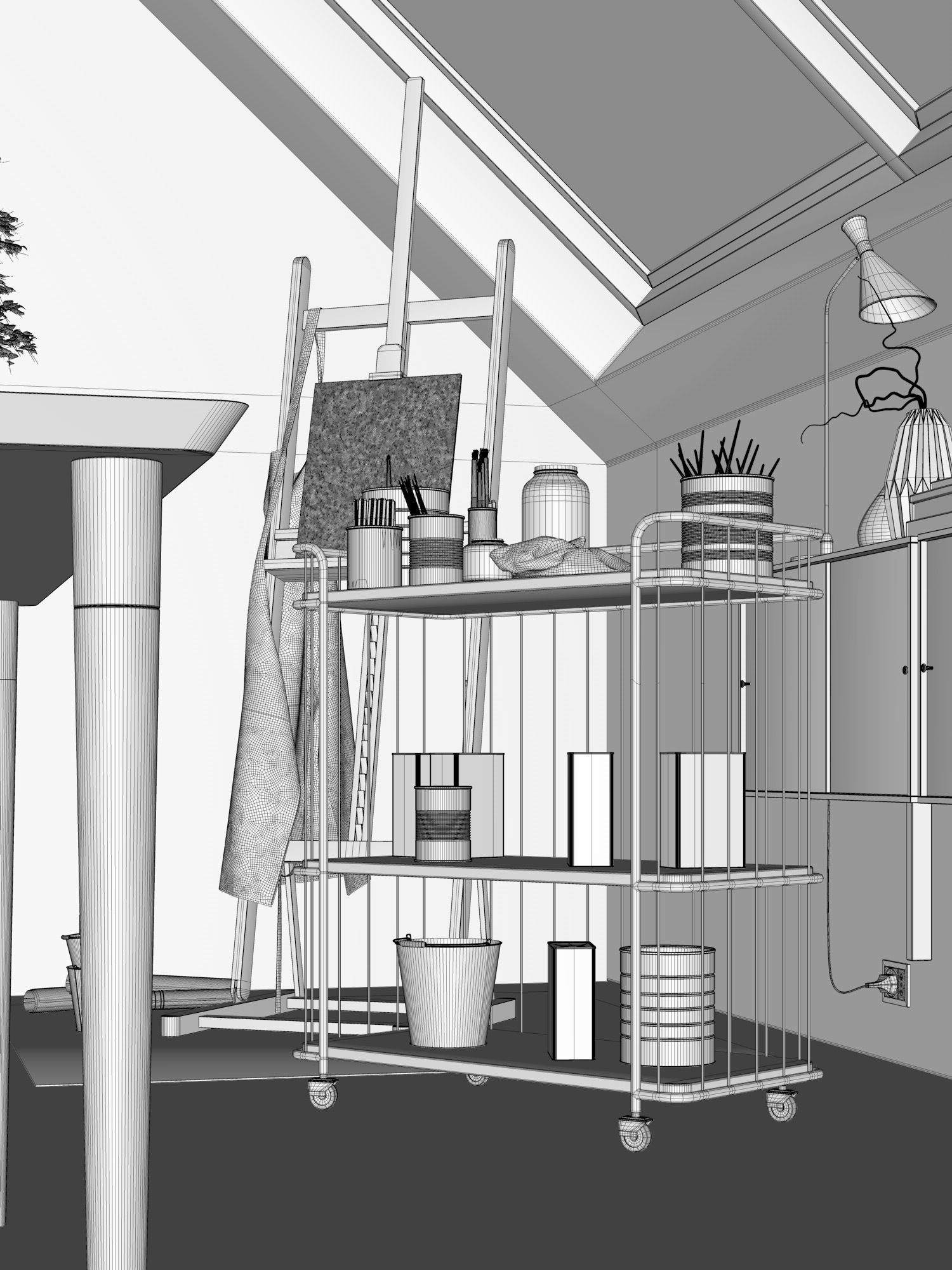 Watercolor Room interior scene 3D model_24