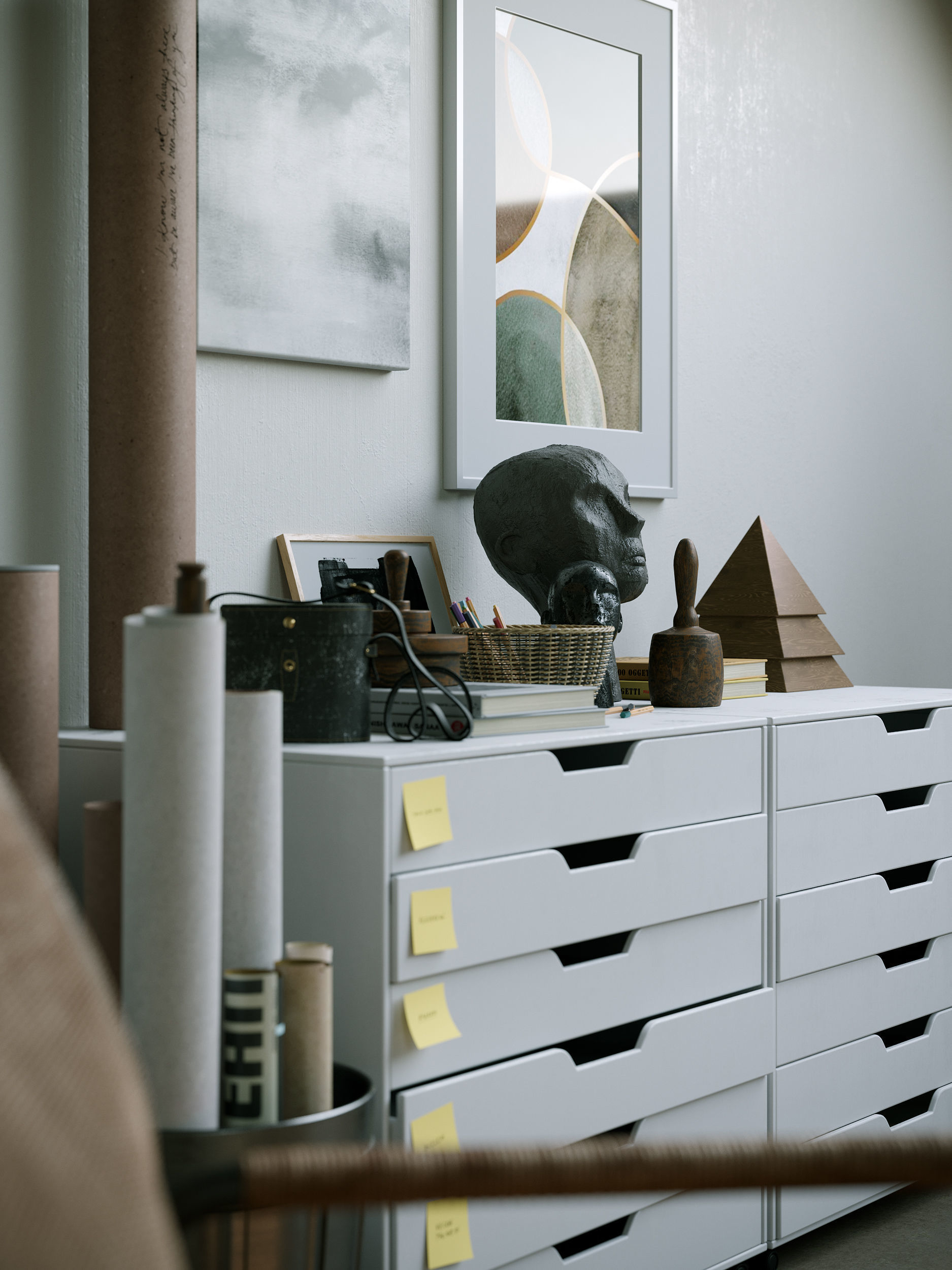 Watercolor Room interior scene 3D model_2