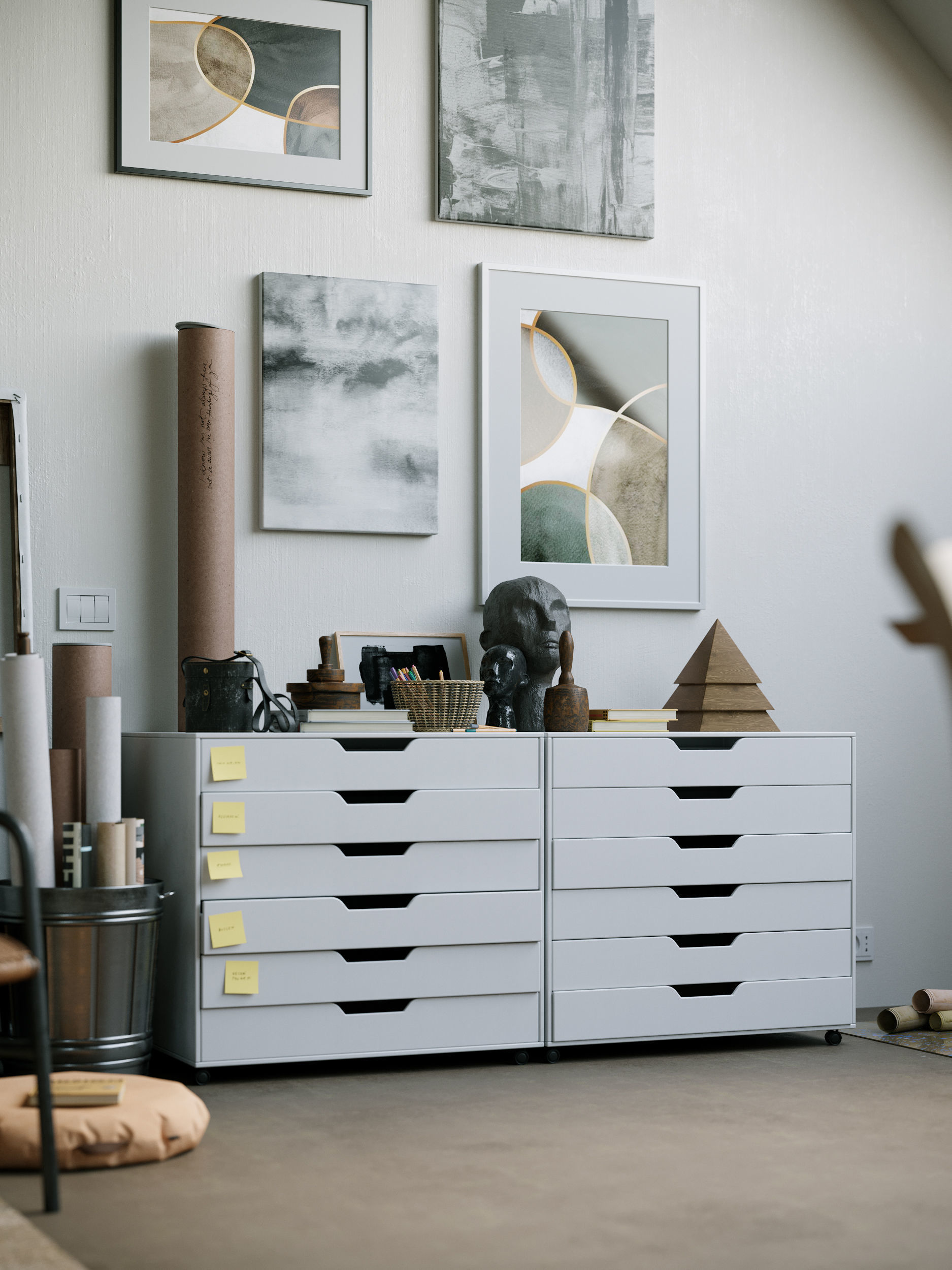 Watercolor Room interior scene 3D model_9