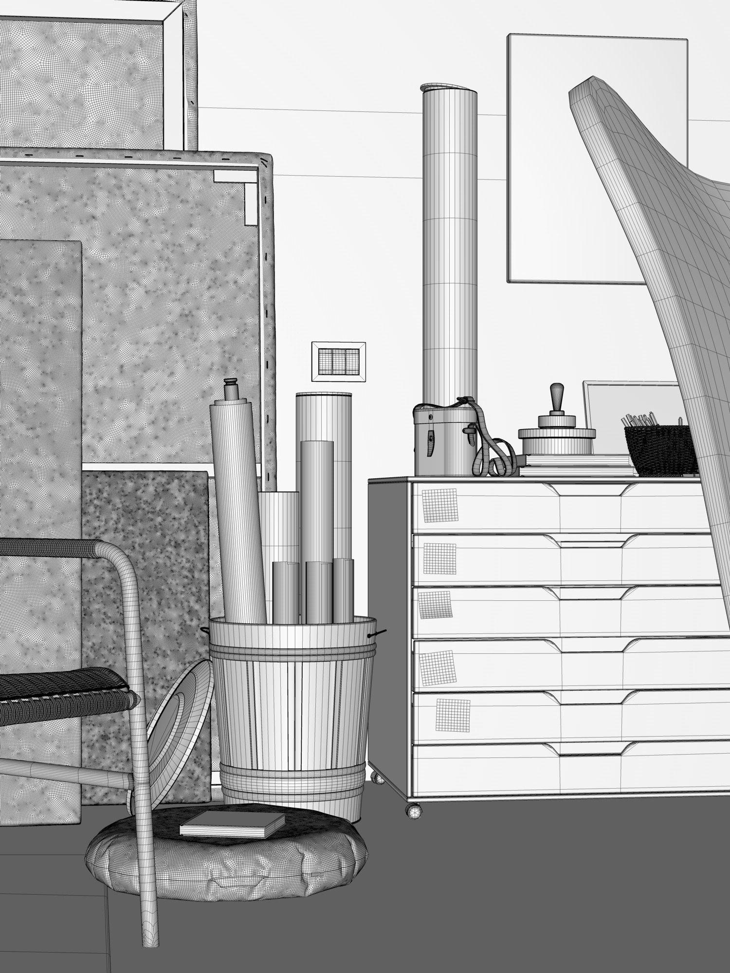 Watercolor Room interior scene 3D model_29