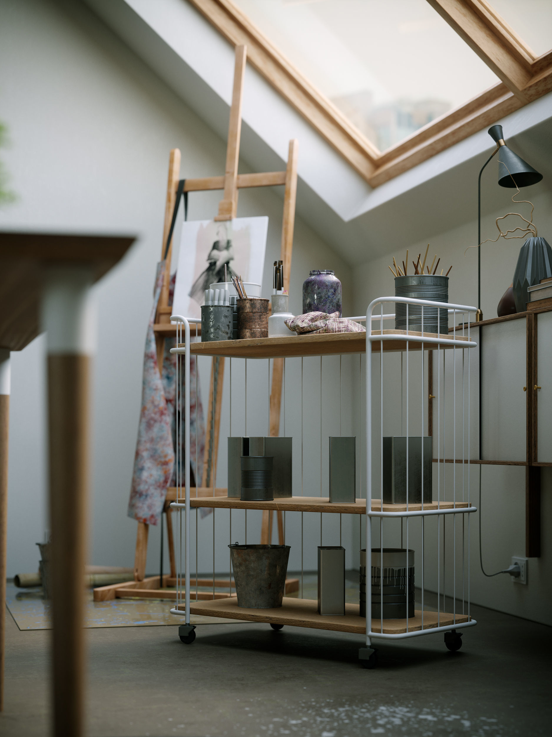 Watercolor Room interior scene 3D model_8