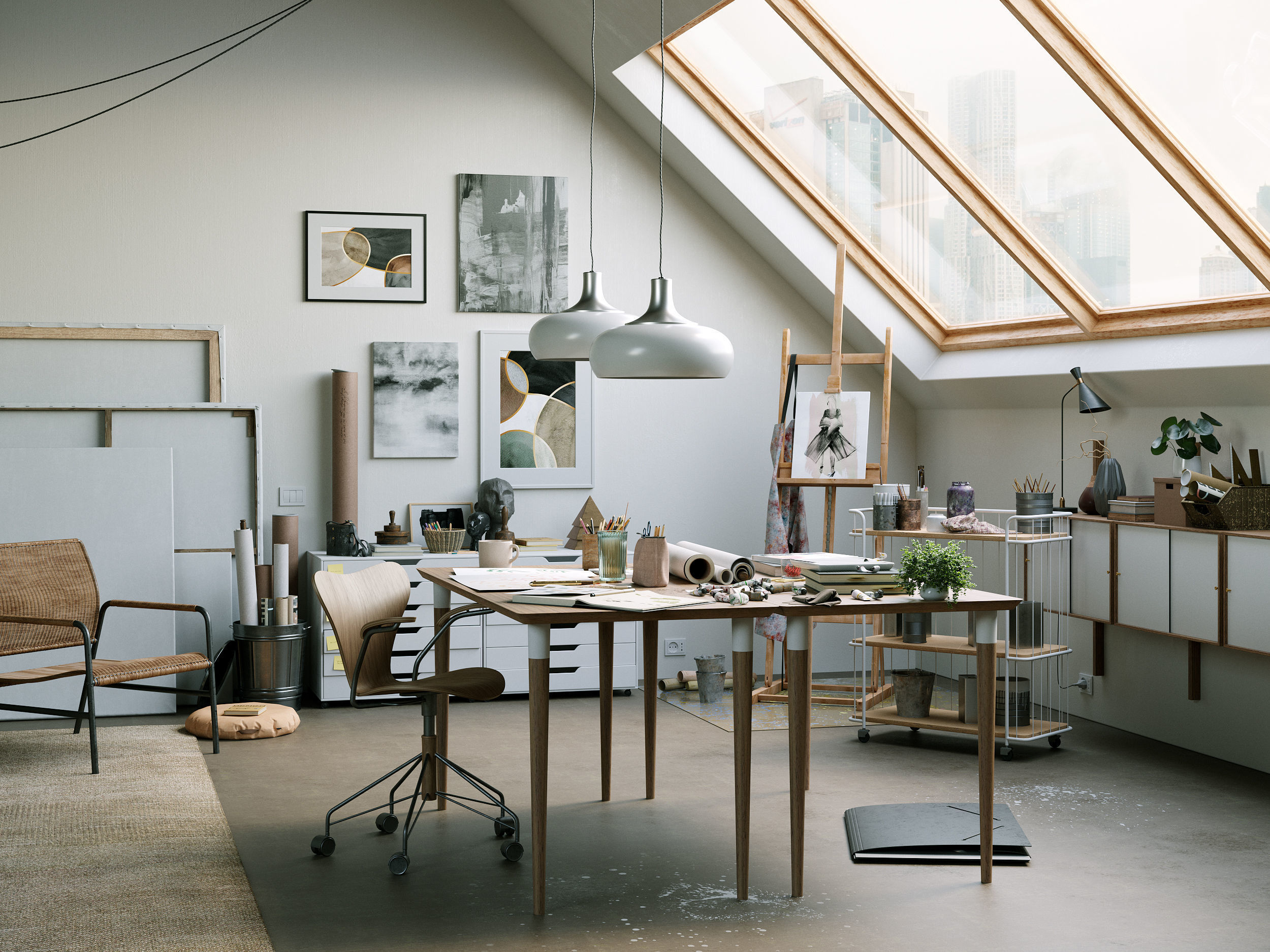 Watercolor Room interior scene 3D model_0