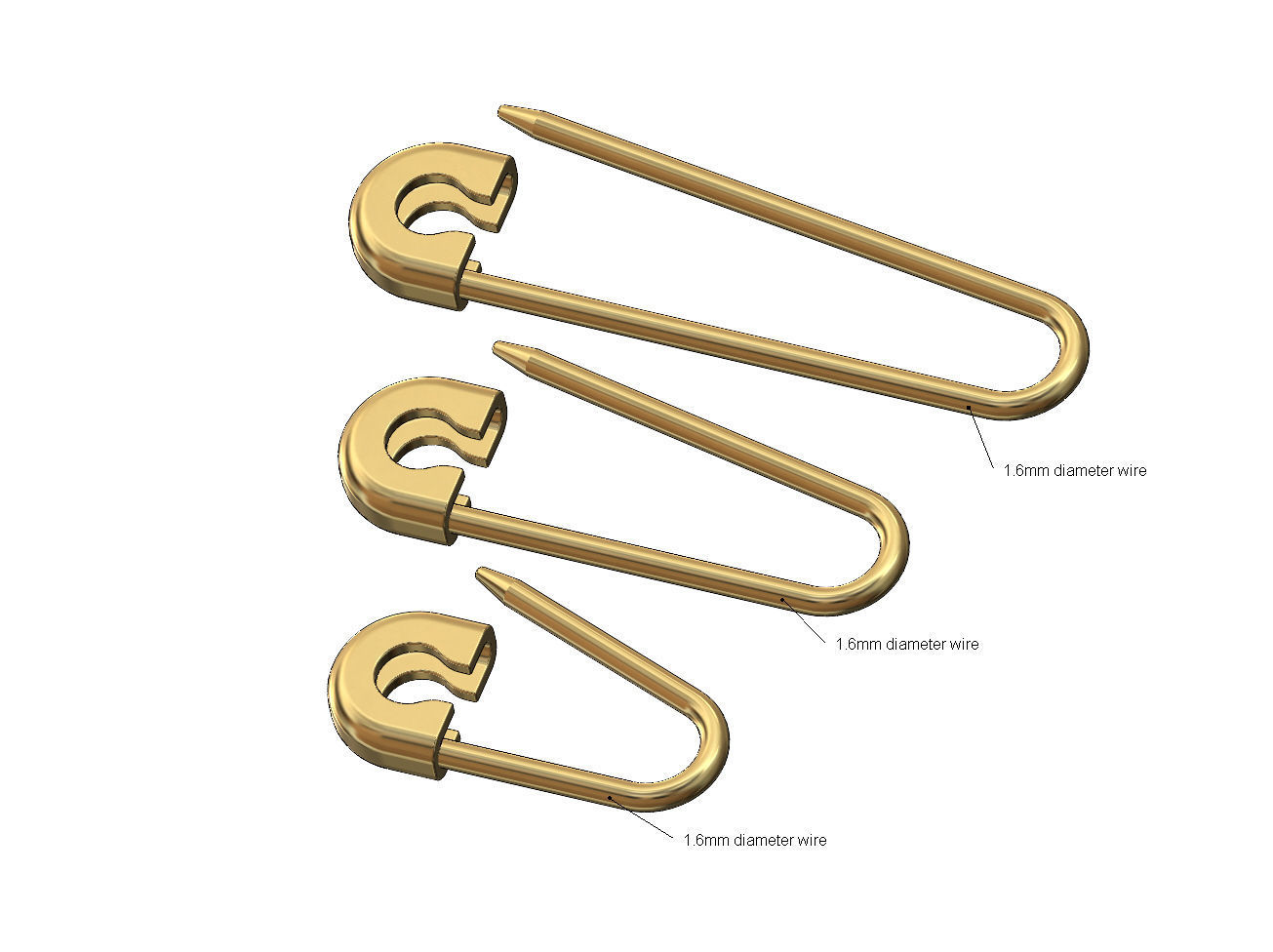 Simple safety pin pendant charm and ornament 3D print model_5