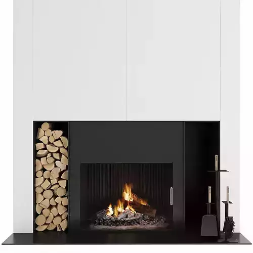 Fireplace modern mantel with logs