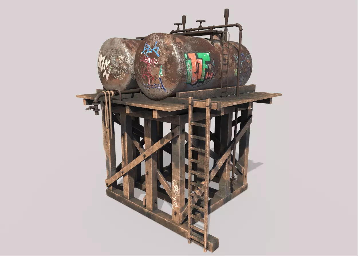 Wooden Oil Tanks Platform 3D model