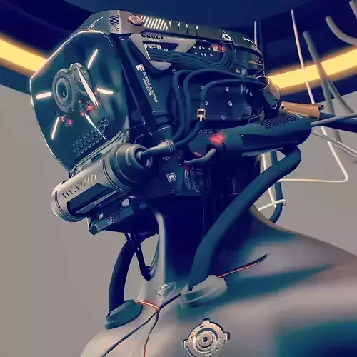 Chromithius futuristic man wearing helmet