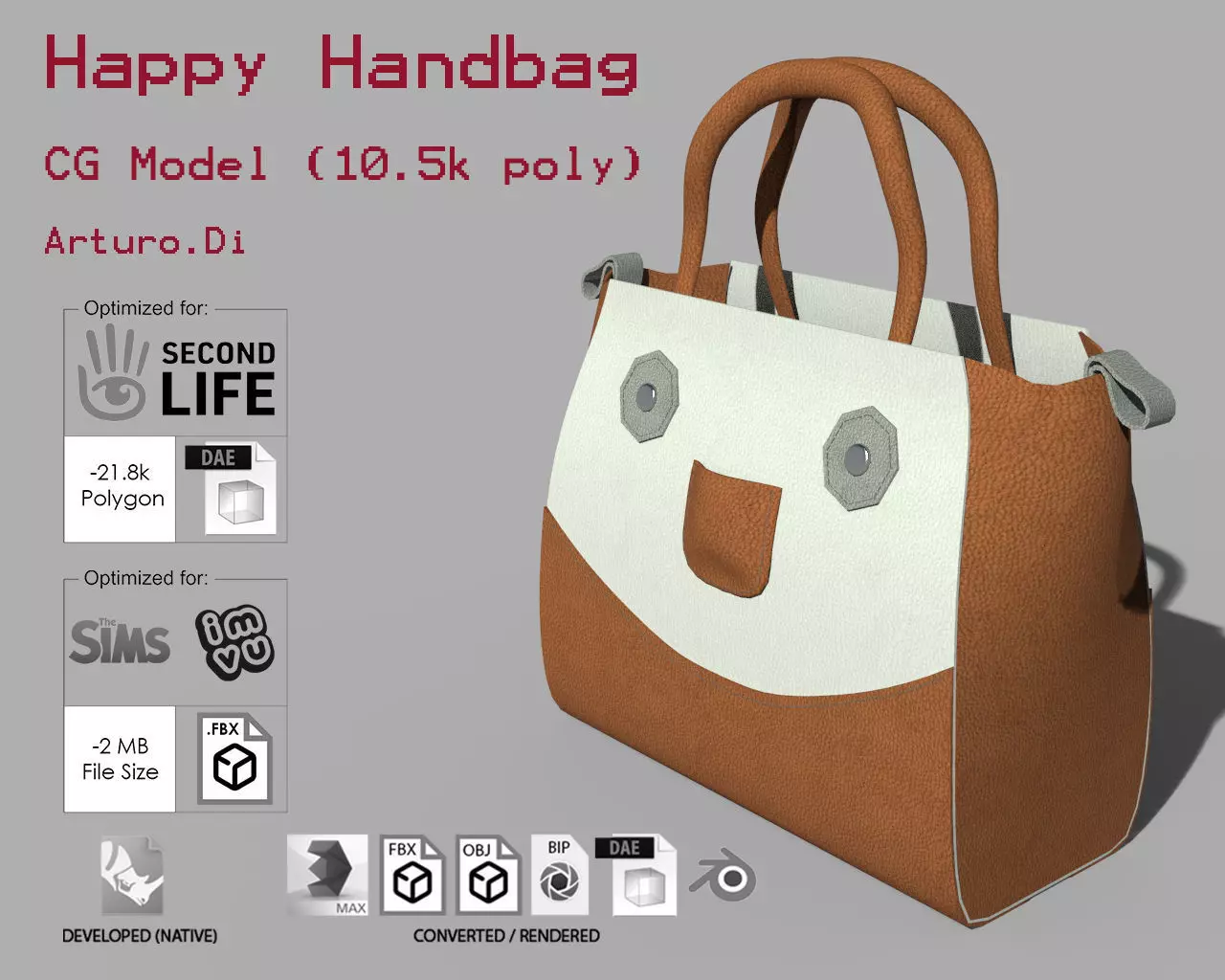 Happy Smile Handbag Low-poly 3D model