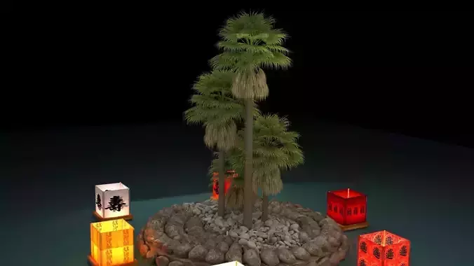 Chinese water lantern with Hawaii palm tree  