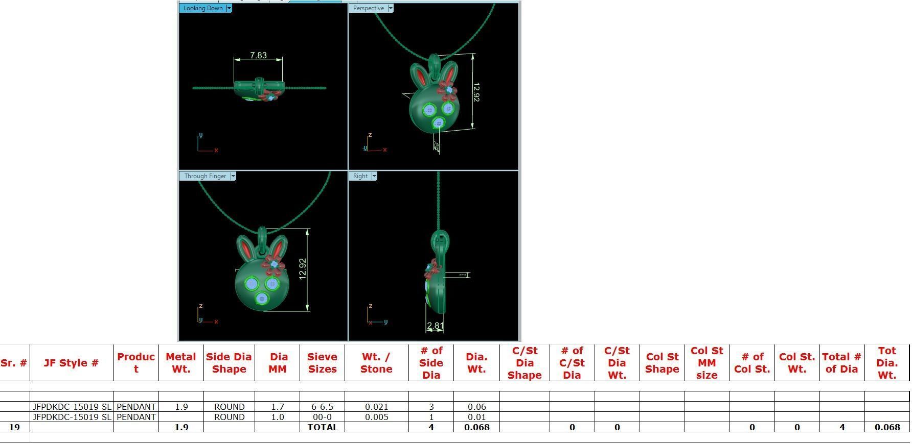 Rabbit pendant 3dm stl render detail 3D print model_9