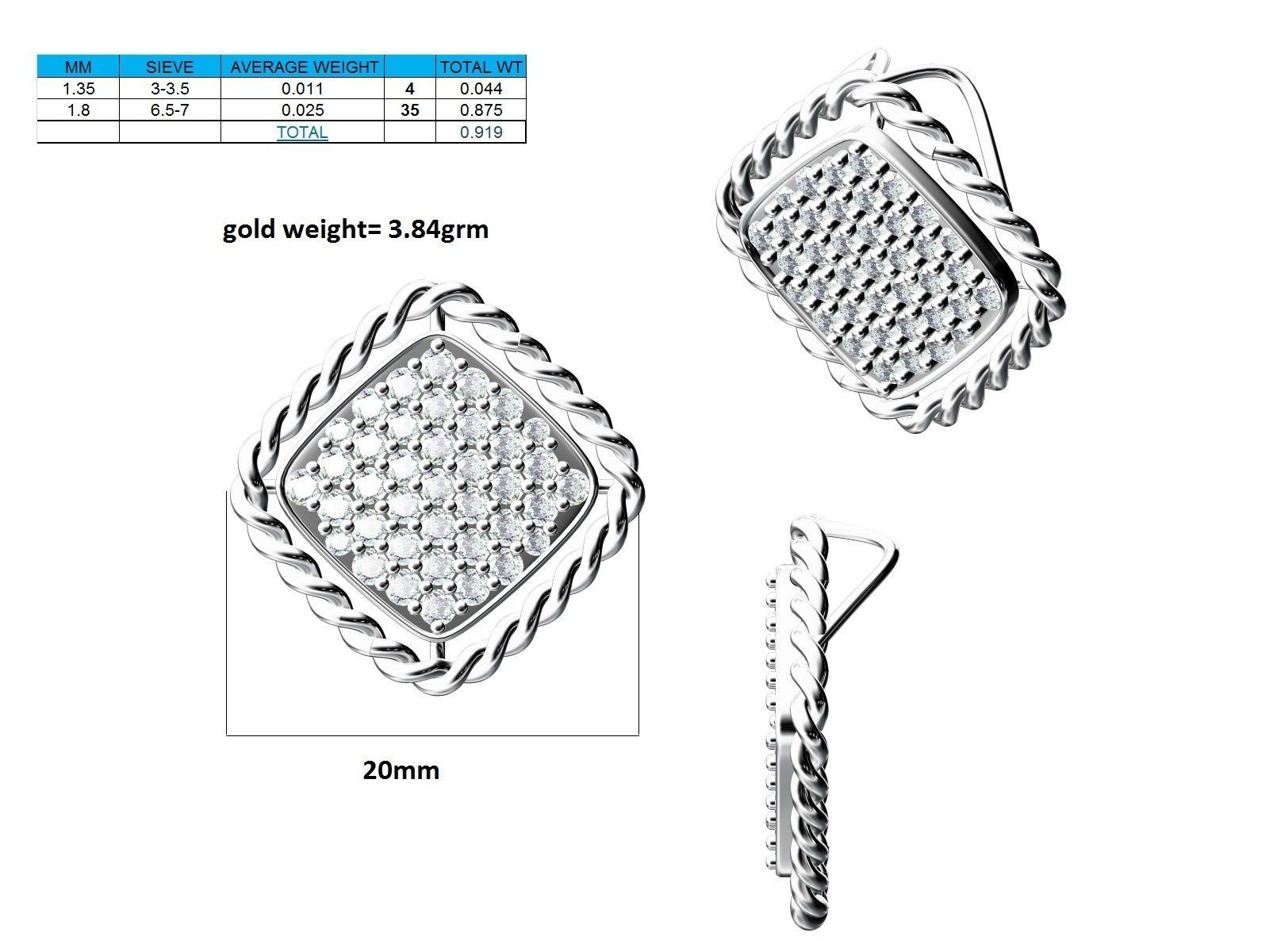 Women square pendant 3dm render detail 3D print model_18