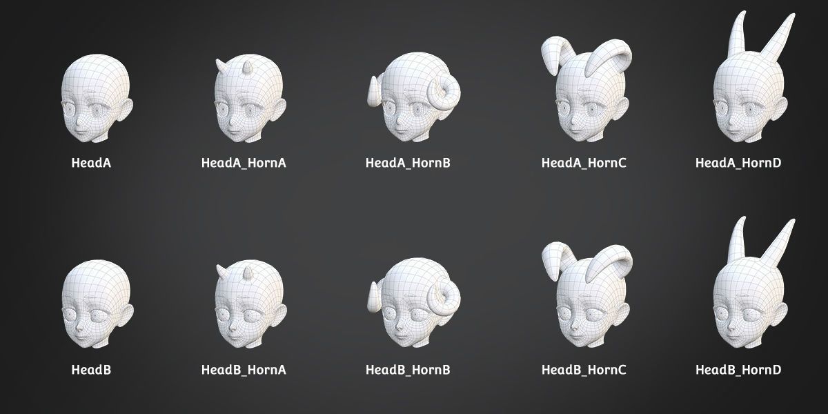 Customize Child Base Mesh-Anime Style Low-poly 3D model_3
