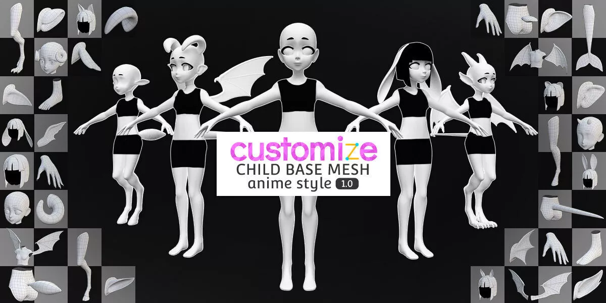 Customize Child Base Mesh-Anime Style Low-poly 3D model