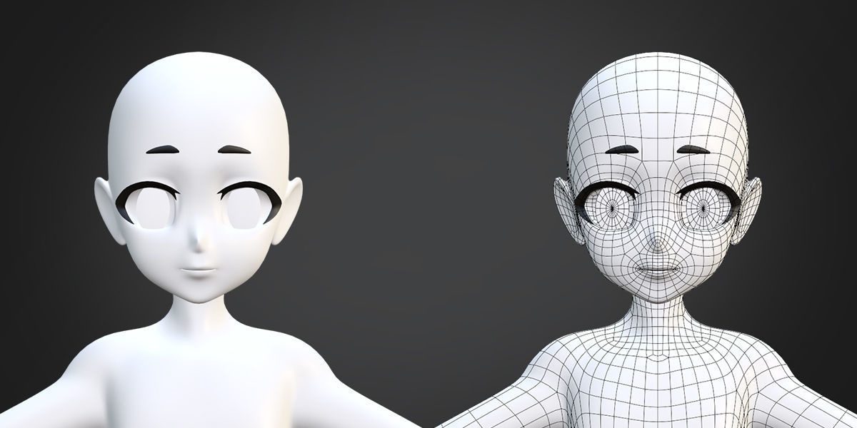 Customize Child Base Mesh-Anime Style Low-poly 3D model_1