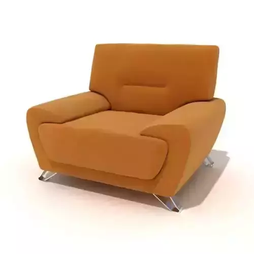 Modern And Sleek Designed Chair With Metal Short Legs The Fabric Is A Soft Orange Color With 2 Low Arm Rest
