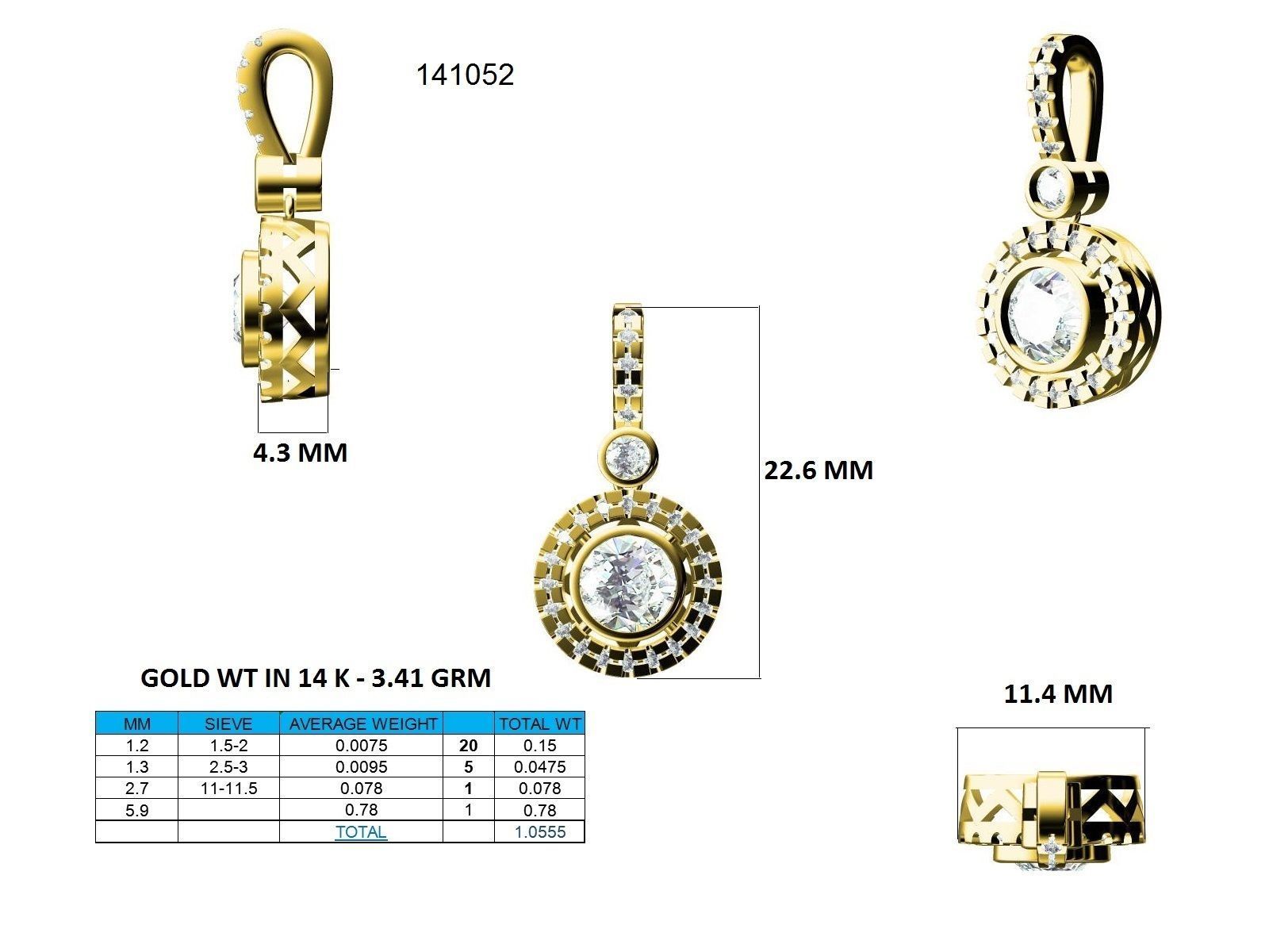 Women round solitaire pendant 3dm stl render detail 3D print model_9