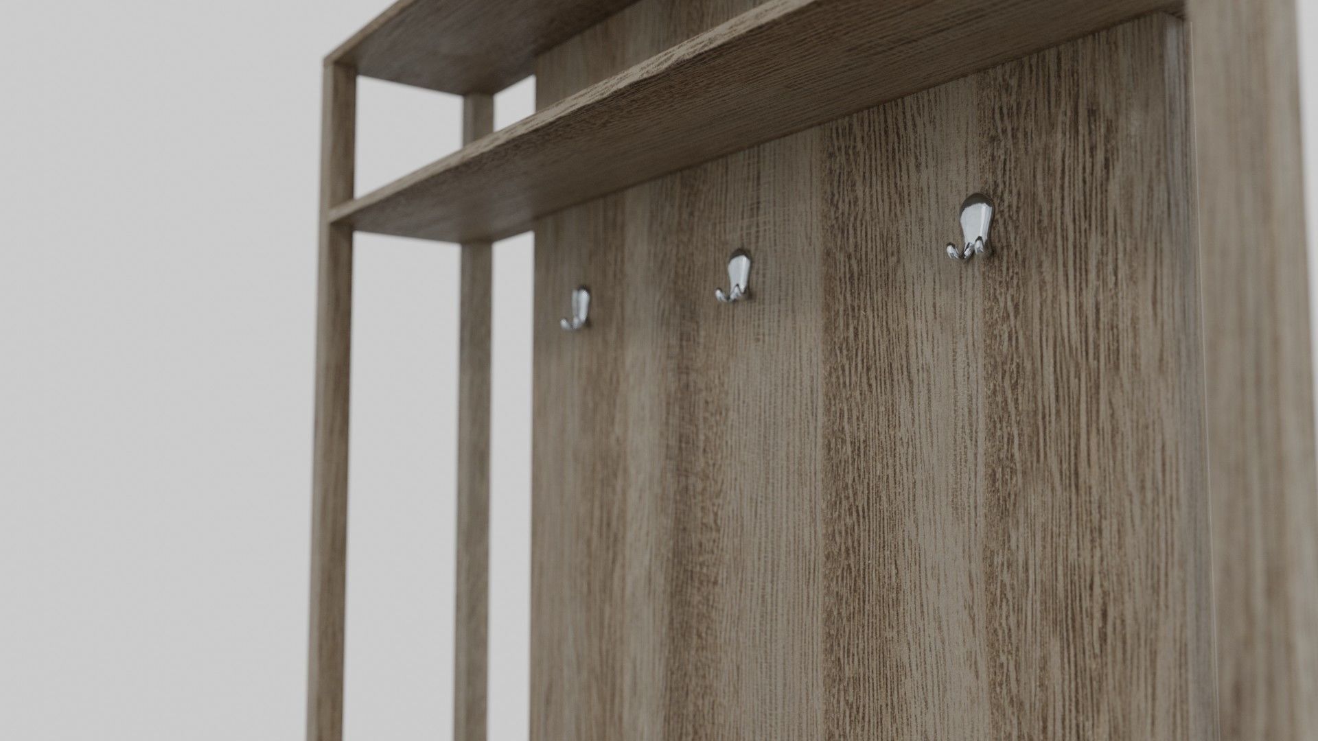 Wooden Hall Bench 3D model_2