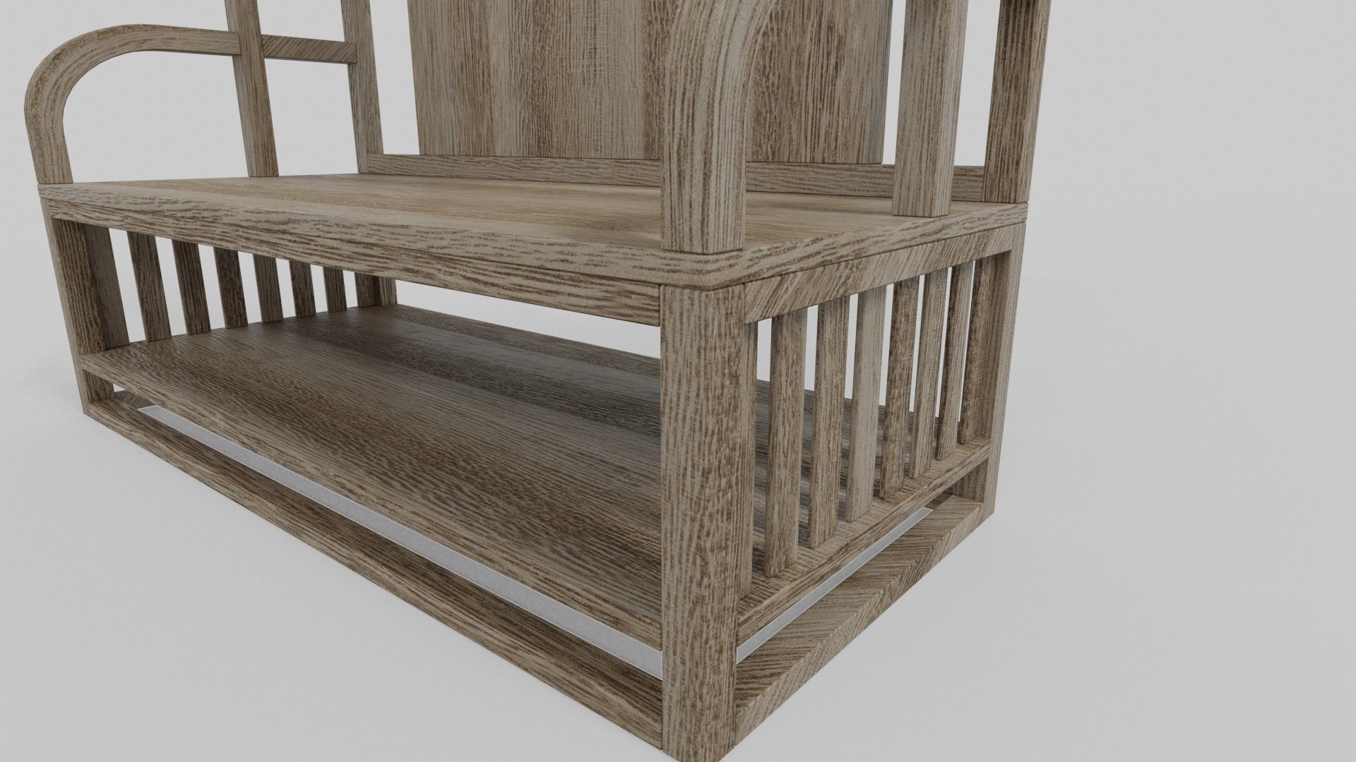 Wooden Hall Bench 3D model_4