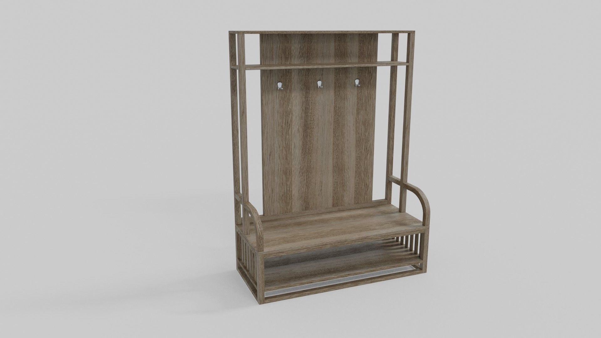 Wooden Hall Bench 3D model_1