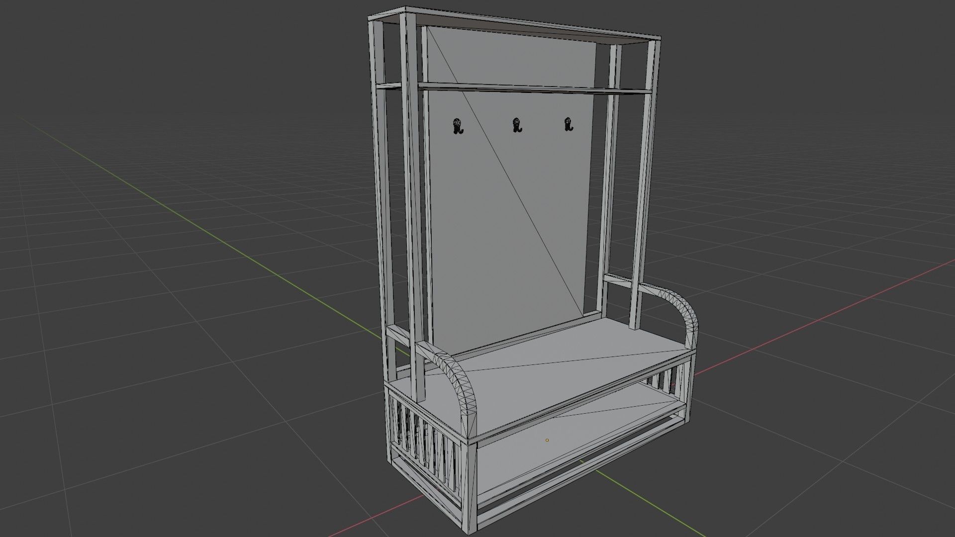 Wooden Hall Bench 3D model_6