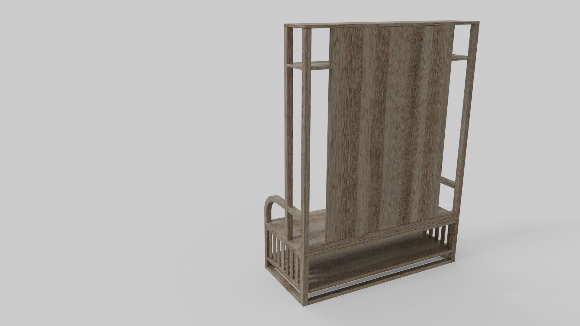 Wooden Hall Bench 3D model_3