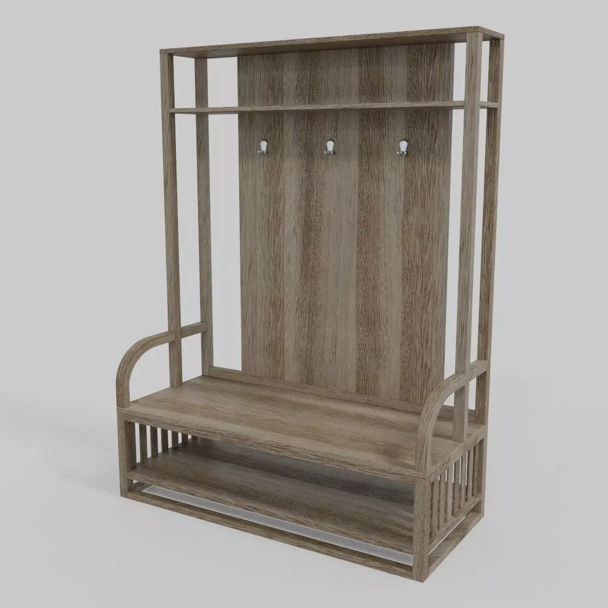 Wooden Hall Bench 3D model_0
