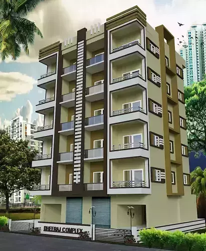 House residential building with balconies and trees